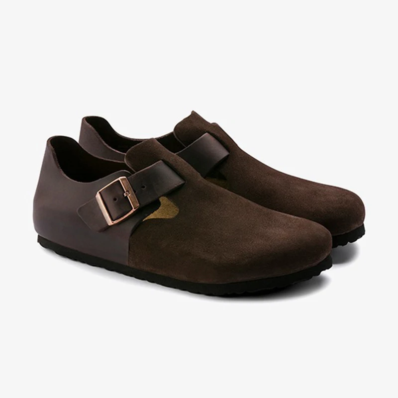 

New autumn and winter cork-soled men's and women's genuine leather suede patchwork German-style shoes,Arch Support