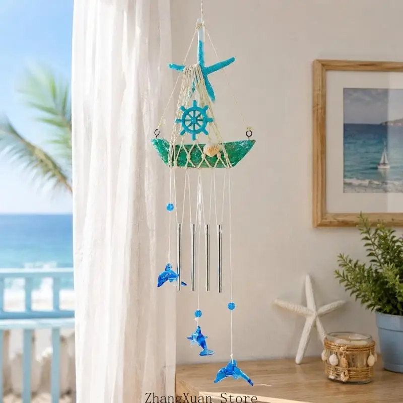 Seilnetz-Segelboot-Glockenspiel mit Delfin-Anhängern und Muschel mit 3 x – Detail 10