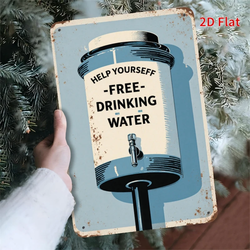 Panneau en étain vintage 2D - Eau en libre-service, parfait pour décorer les murs de la pièce. Idéal pour les murs de la maison, des bars et des restaurants.