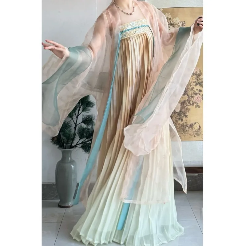 Tang-made Hanfu women's one-piece chest-length skirt daily super fairy big-sleeved spring and summer suit fairy energy