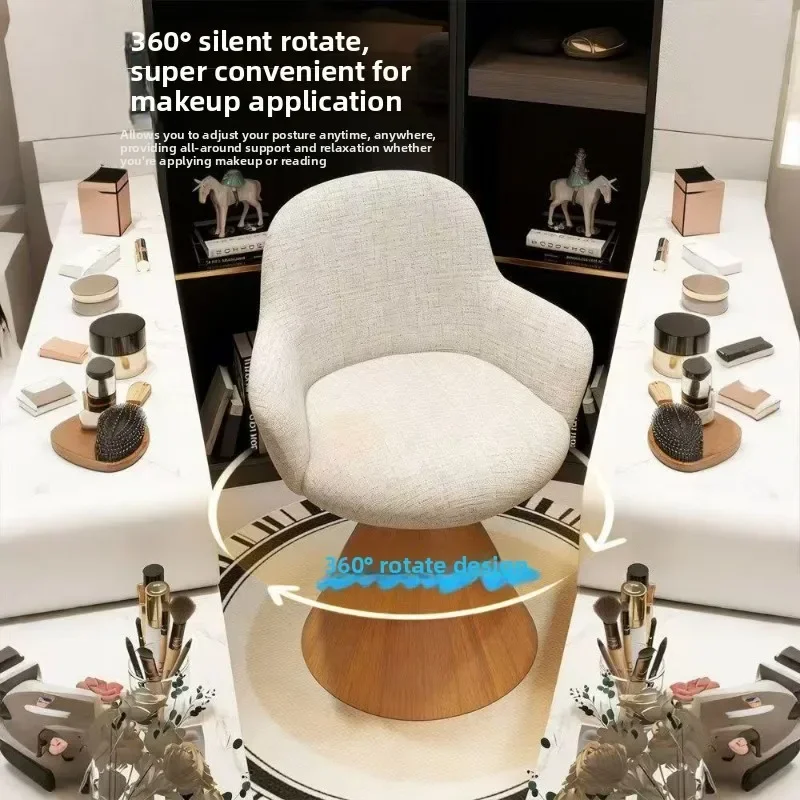 Cream wind rotatable makeup stool household bedroom dresser backrest stool light luxury style dressing stool makeup stool