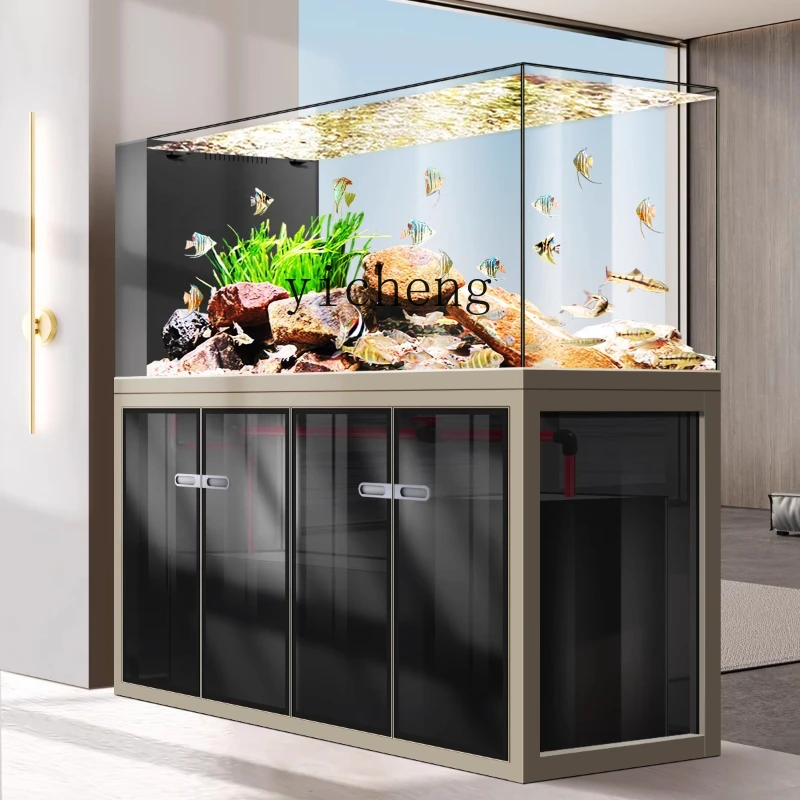 ZC borderless integrated tensile without pipe fittings ultra-white fish tank living room large high-end bottom filter