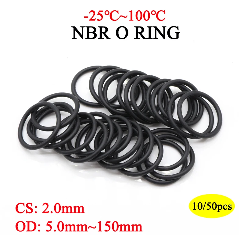 10/50/100Pcs NBR O Ring Gasket Thickness CS 2mm OD 5~150mm Nitrile Rubber Round O Type Corrosion Oil Resist Sealing Washer Black