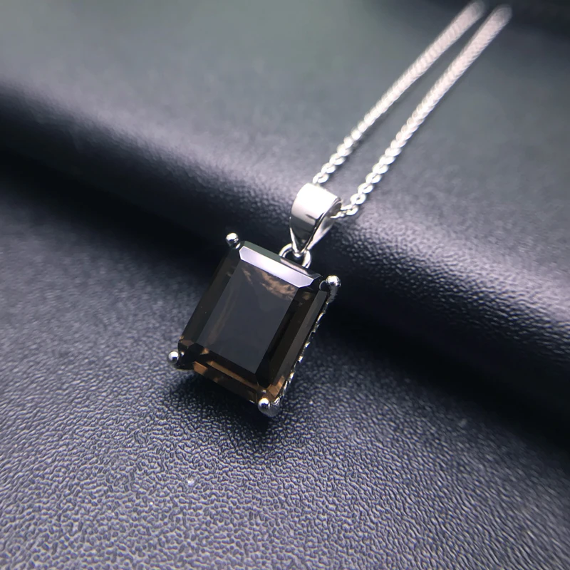 Trendy Aquamarine Pendant Sterling 925 Silver Topaz Green Amethyst Smoky Quartz Oct 9*11mm Fine Jewelry for Women  Party Gift