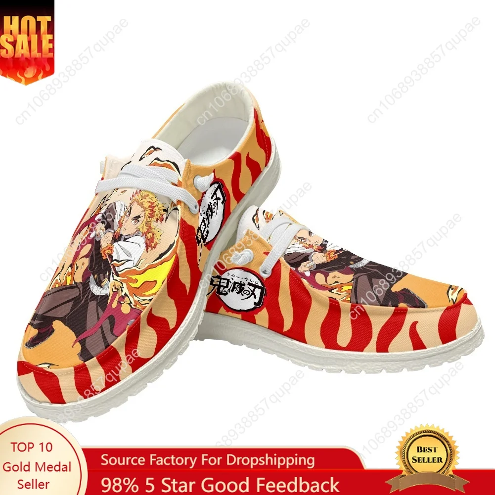 Kyojuro Rengoku Plush Flat Shoes Flame Hashira Men Woman Teenager Outdoor Sneaker Fashion Lightweight Shoes Custom Made Shoe