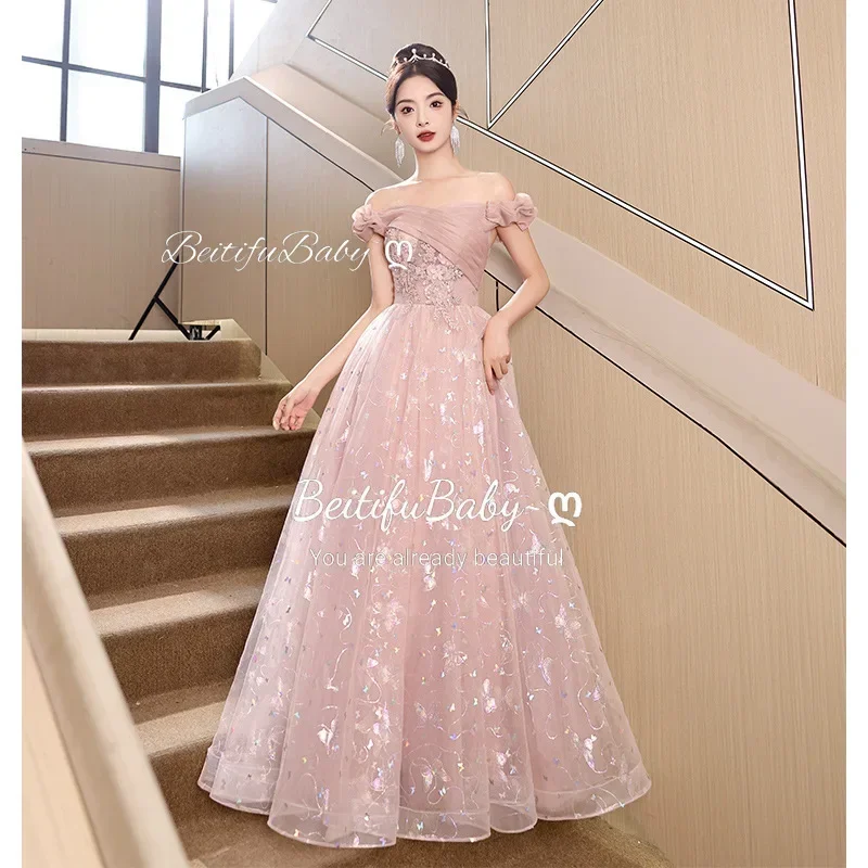 

Customized Women's Evening Dress Princess Style Off The Shoulder Sleeveless Organza Vintage Banquet Ball Party Dress for Women