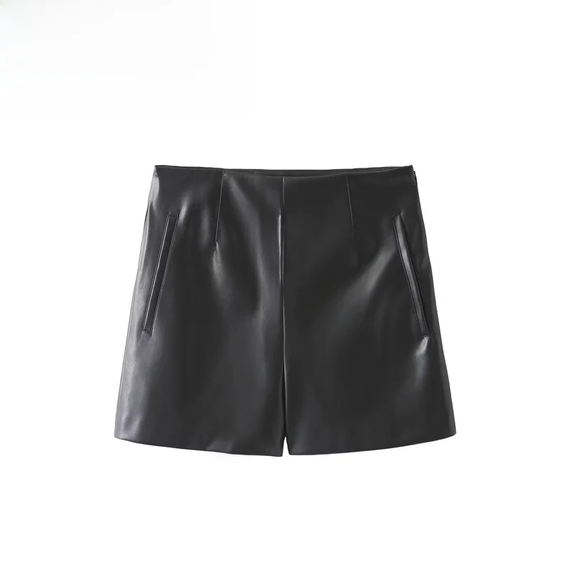 High Waist Fashionable Leatherette Short Pants Versatile Stylish Summer Casual Straight Leg Ladies Pants Polyester Fiber