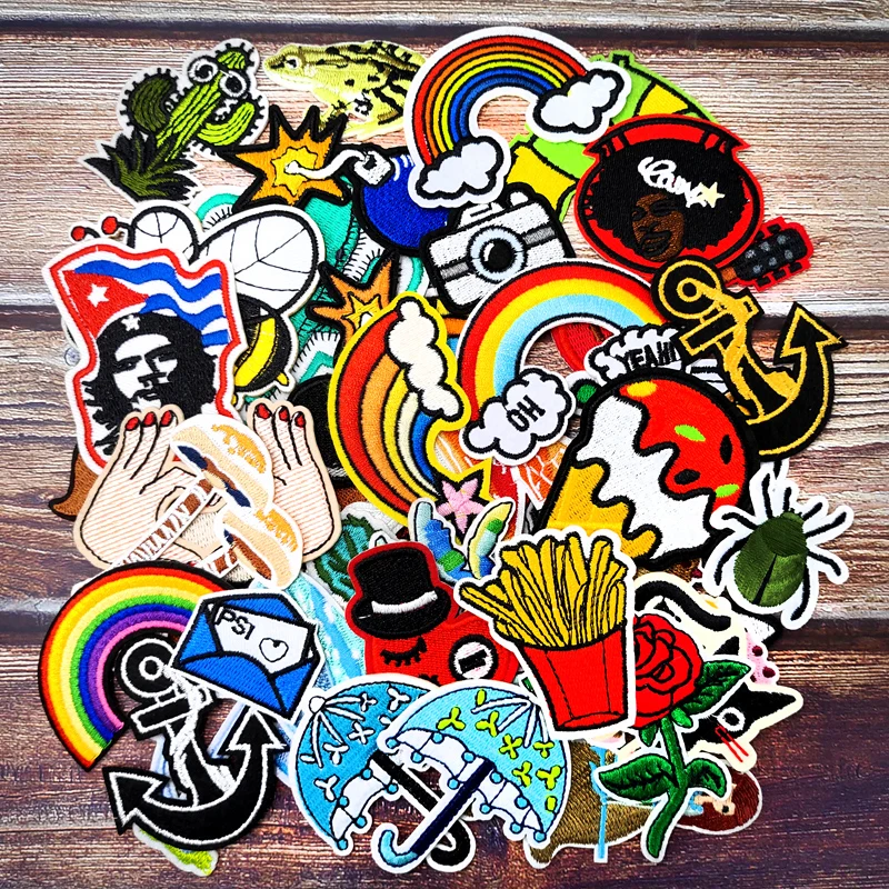 Rainbow Cactus Camera Bomb Patches Embroidery For T-Shirt Iron On Appliques Clothes Jeans Stickers Badges Hot Air Balloon