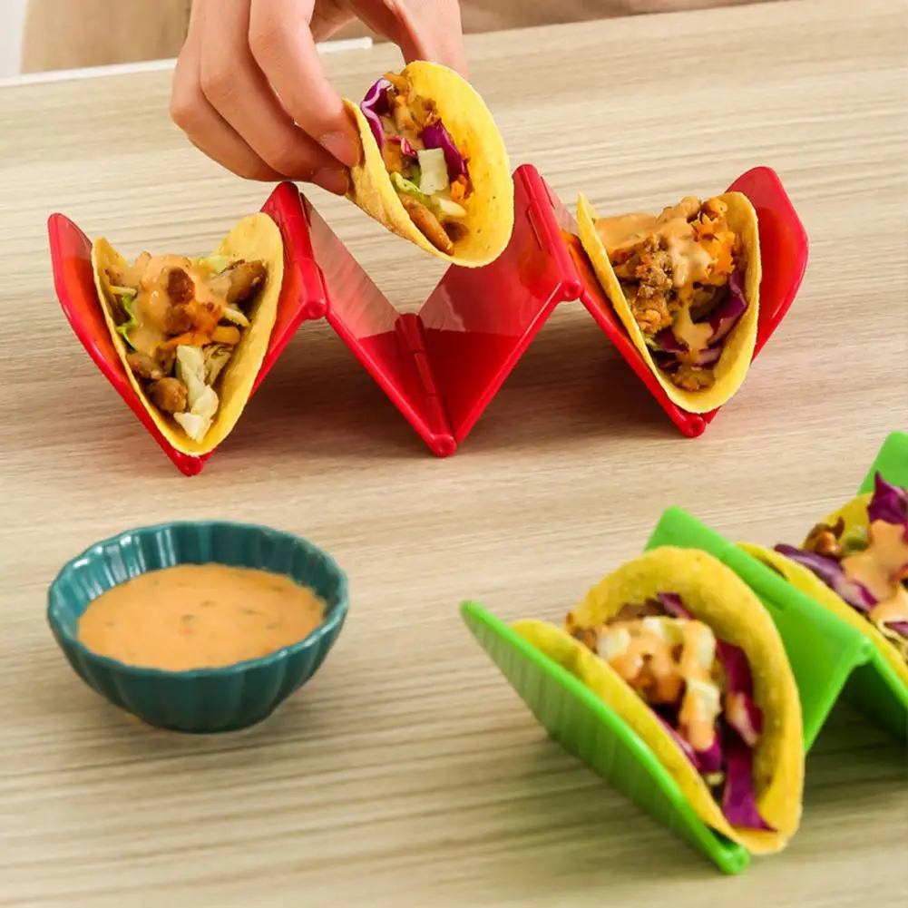 Pancake Stand Foldable Food Grade Space Saving Wavy 3 Grids Taco Holder Storage Mexican Burrito Holder Stand Kitchen Gadgets