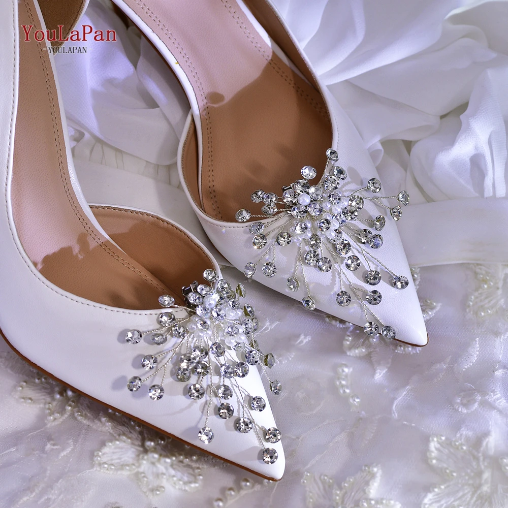 TOPQUEEN Bridal Rhinestone Flower Shoe Buckles Women Fashion Shoes Clip High Heels Shoe Flower Handmade Shoe Accessories HX56