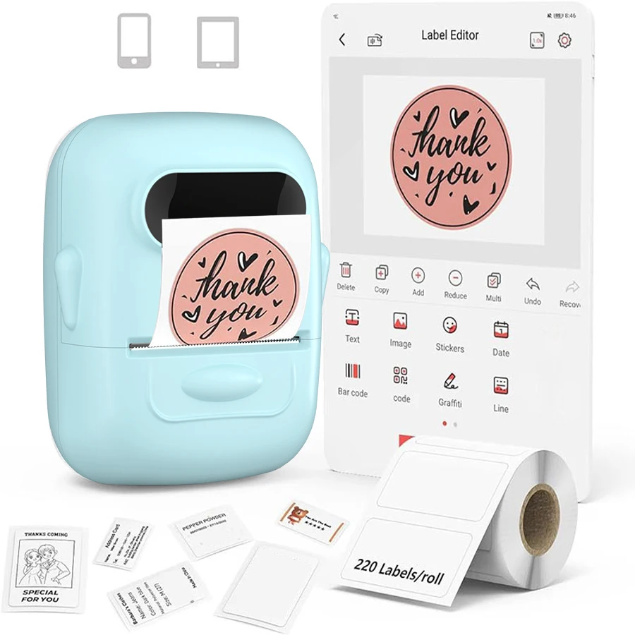 

Portable Smart Label Printer P50 B1 B21 Bluetooth Inkless Sticker Maker Printer Compatible with iPhone Android Mac Window