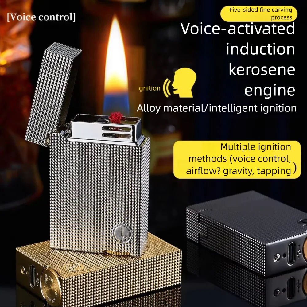 

Ретро-зажигалка Paris Nail с голосовым управлением, керосиновая, четыре способа индукционного зажигания, смешивание масел, элитный подарок для мужчин