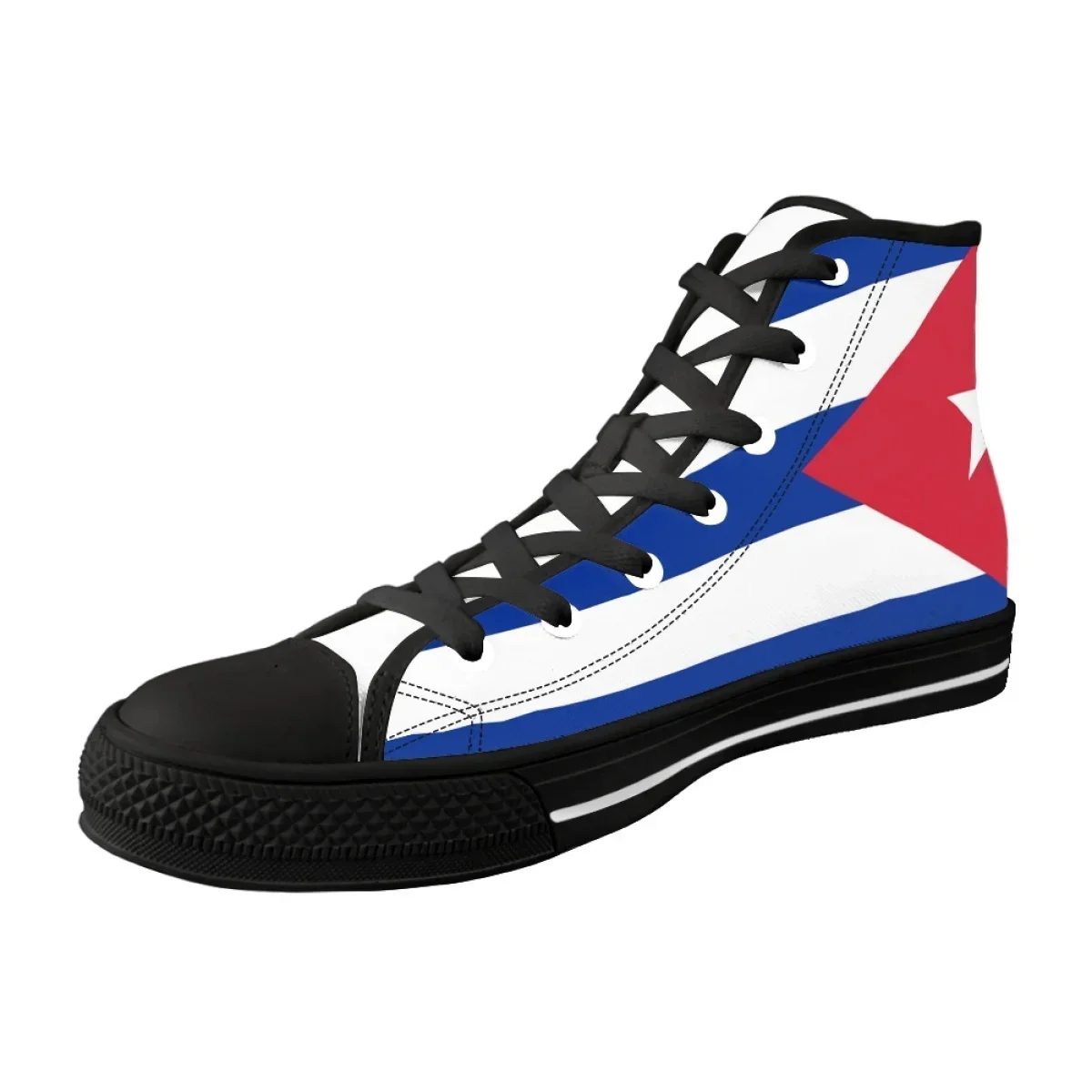 Flag Of Cuba/Christmas Print High Top Canvas Shoes For Women Casual Girls Santa Claus Flat Clasic Ankle Shoes