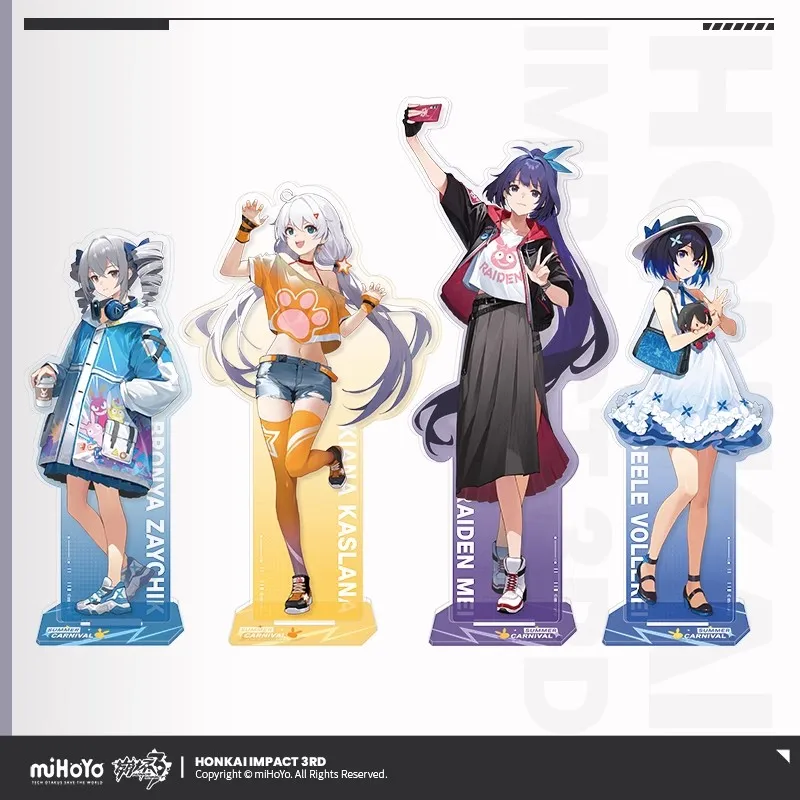 Game Honkai Impact 3rd Cosplay Figure Summer Carnival Theme Stand Anime Acrylic Statue Kiana Bronya Seele Mei Kids DIY Xmas Gift