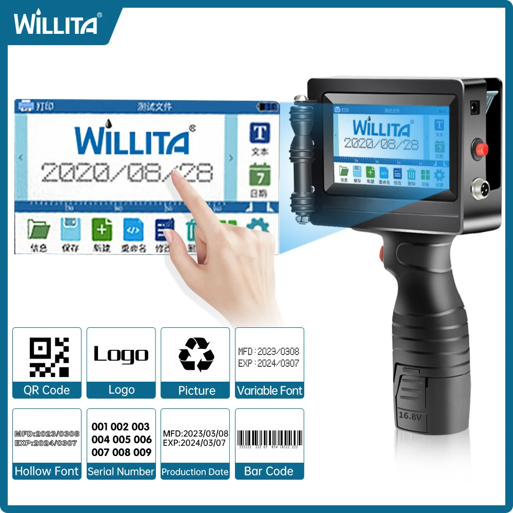 

Handheld Inkjet Printer Gun 12.7mm with Fast-Drying Ink cartridge for Text QR Barcode Batch Number Logo Label Dates Code Printer