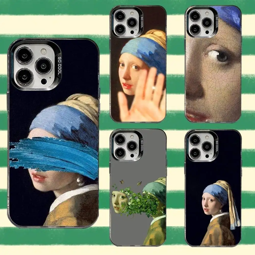 

Girl With A Pearl Earring Vermeer Phone Case For iPhone 16,15,14,13,12,11,8,7,Pro,Max,Plus,Mini,XS,SE Anti Fall Black Matte Hard