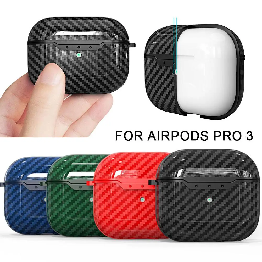 ل Airpods Pro 3 ألياف الكربون نمط سماعة حالات واقية آمنة الألياف مع كليب قفل بولي TPU الكربون للصدمات Tex V3W4
