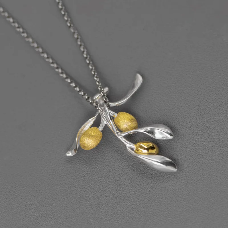 Miracle Sterling Silver 925 Original Design Taste Of Love Real Silver Fresh Elegant Olive Branch Pendant Women's Necklace