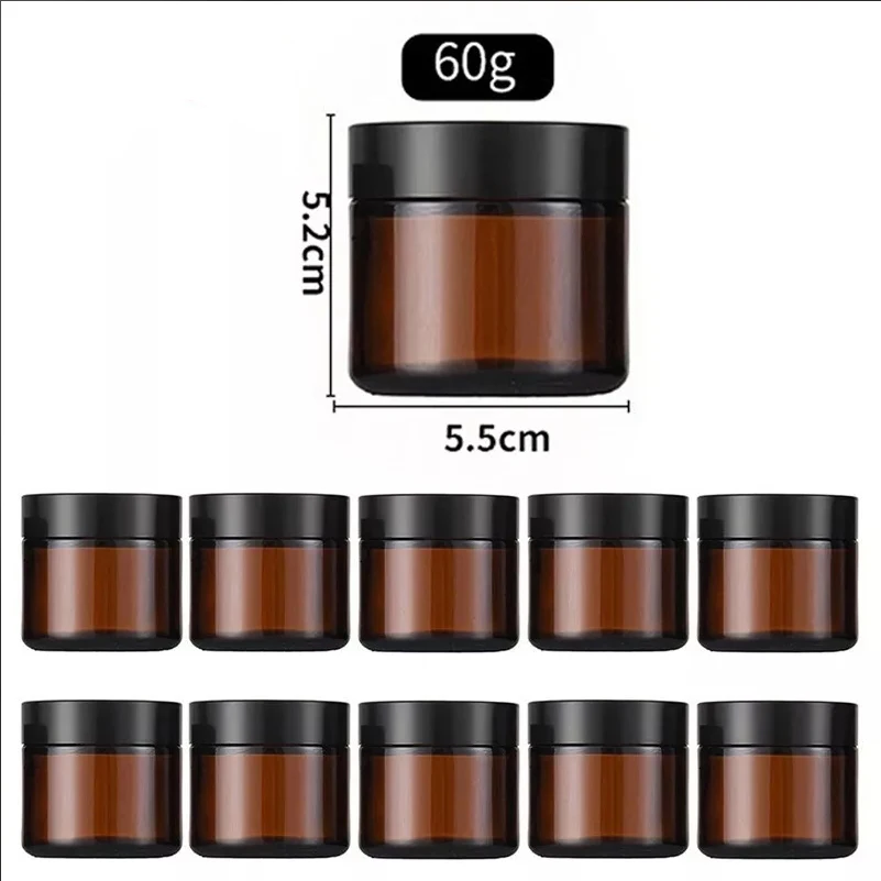 60ml Empty Makeup Jar Pot Glass Amber Brown Eye Face Cream Bottles Lip Balm Light Proof Sample Cosmetics Container Jar Pot