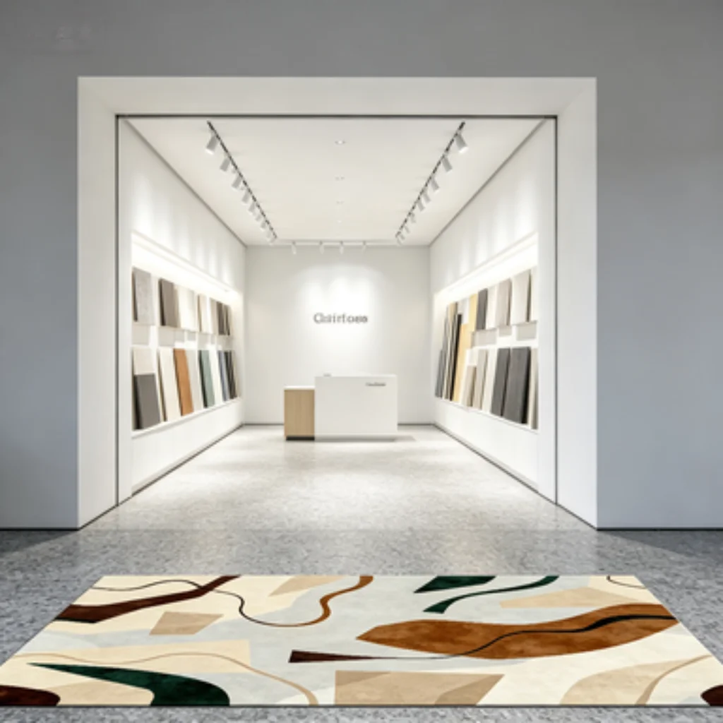 Nordic Morandi Curve Rug, Earth Tone Block Carpet, Gold Line Geometric Rug, Red Brown Fluid Swirl Art Carpet.