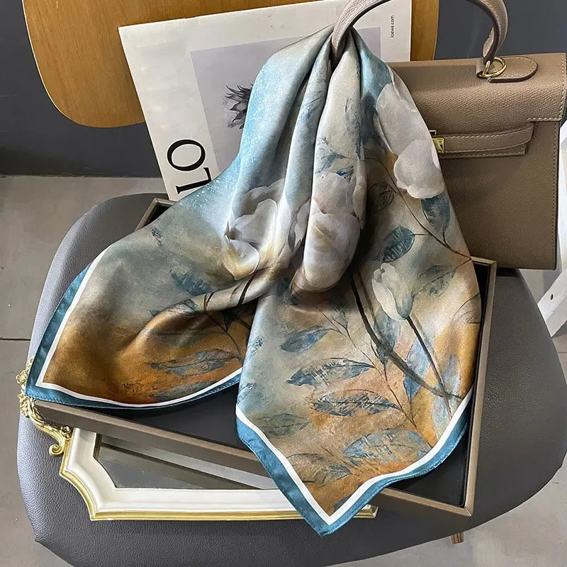 100% 천연 실크 스퀘어 스카프 여성 헤어밴드 고품질 반다나 스카프 여성 넥커치프 헤드치프 숄 랩