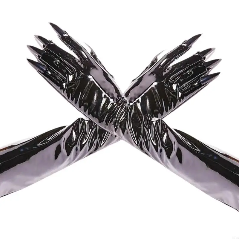 قفازات L5YA الفاخرة المصنوعة من الجلد ذات الأظافر الطويلة للنساء قفازات الساحرة للحفلات التنكرية والمناسبات الخاصة #3