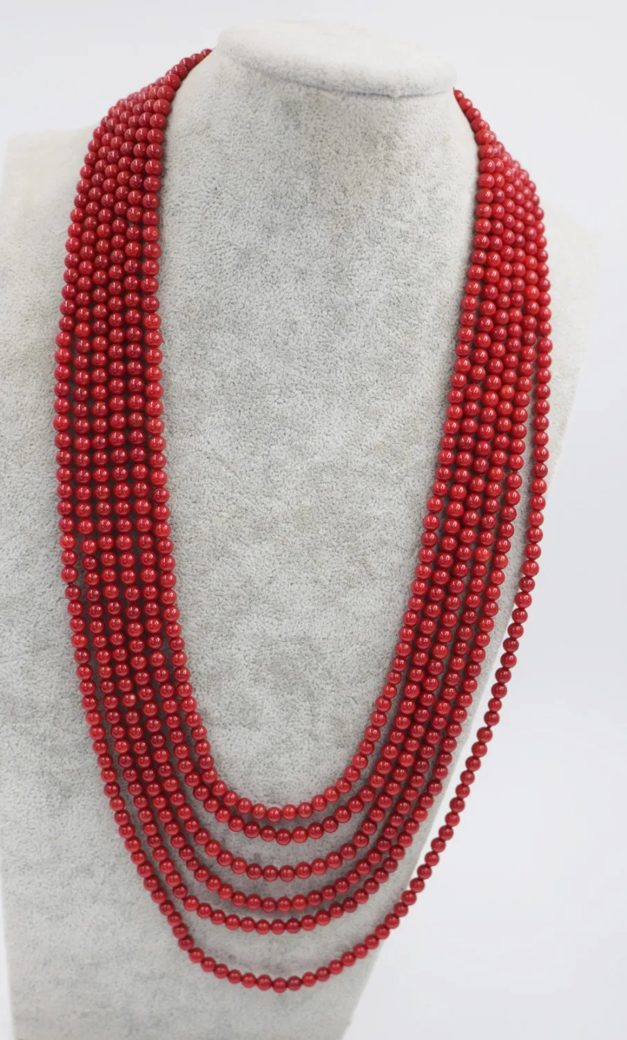 

6rows coral red round 5-6mm 28-34" necklace nature loose beads wholesale