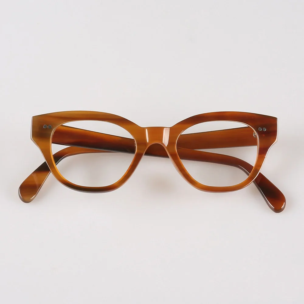

Man's Women Glasses Frames Vintage Cat Eye Handmade Horn Prescription Eyeglass Frames Unique Retro Rivets Optical Lenses Eyewear
