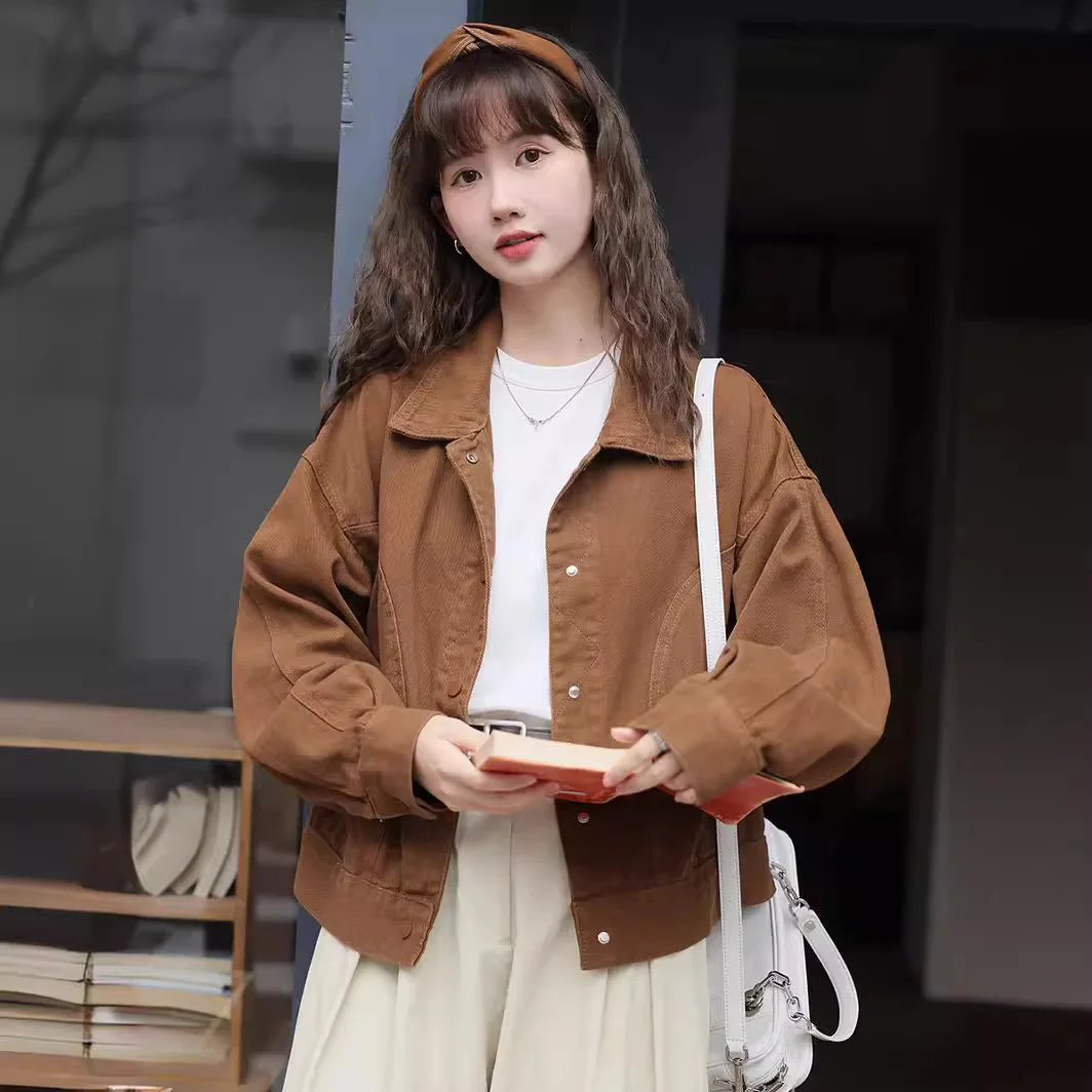 

Brown Denim Jacket for Female Students Spring and Autumn 2024 New Small Workwear Casual Top Vintage Jeans Coat