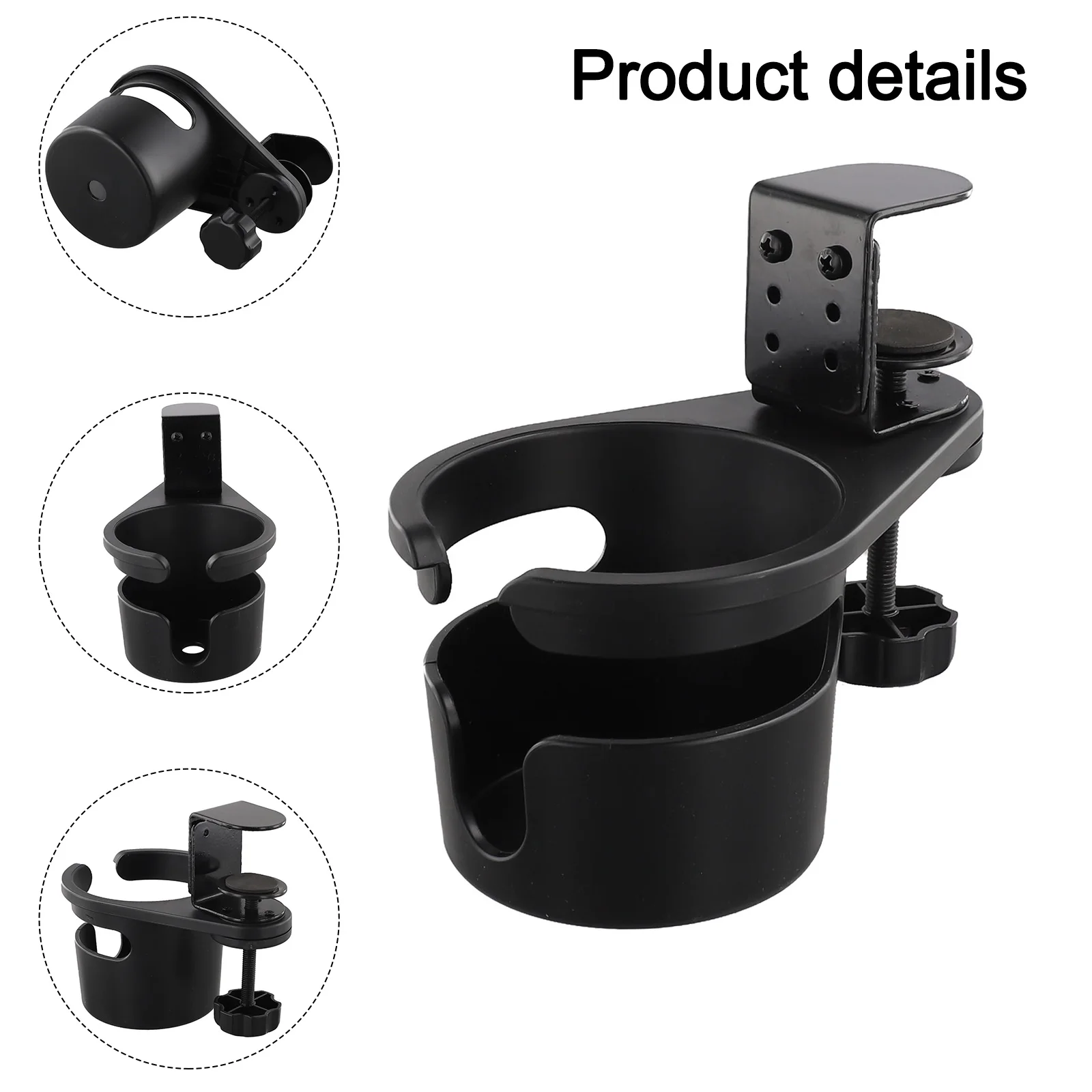 Office table side cup holder with rotatable and adjustable height features plus side hole rack for beverage organization
