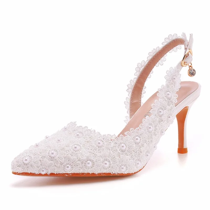 Women Heeled Sandals Wedding Rhinestone Slip On PU 7CM Thin Heels Fashion Modern Sandals Women's Shoes Fashion Shoes Pumps image 6