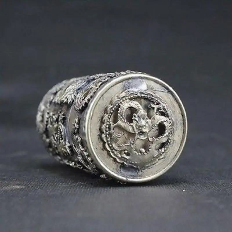 China Creative Handwork Old Silver Dragon Phoenix Toothpick Box Fine Carved Box