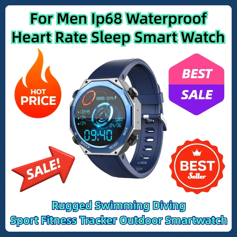 

For Men Ip68 Waterproof Heart Rate Sleep Smart Watch Rugged Swimming Diving Sport Fitness Tracker Outdoor Smartwatch