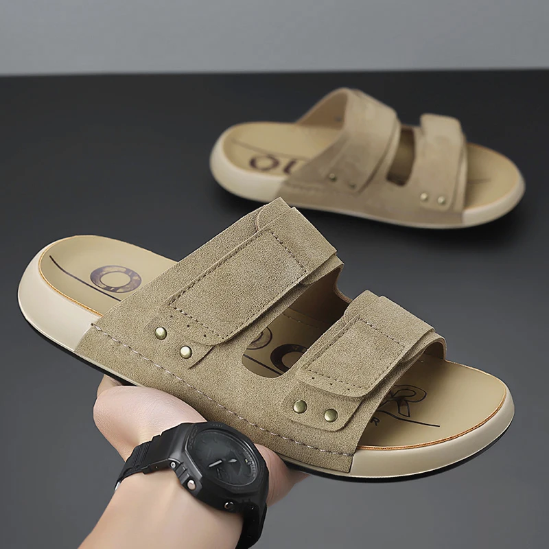 Herren-Sandalen aus Canvas und Luxus-PU-Leder, Strand-Sandalen für Männer, Herbst 2026, Lässige Herrenschuhe, Komfortabel mit Rutschfester Außensohle, Erwachsenengröße 7