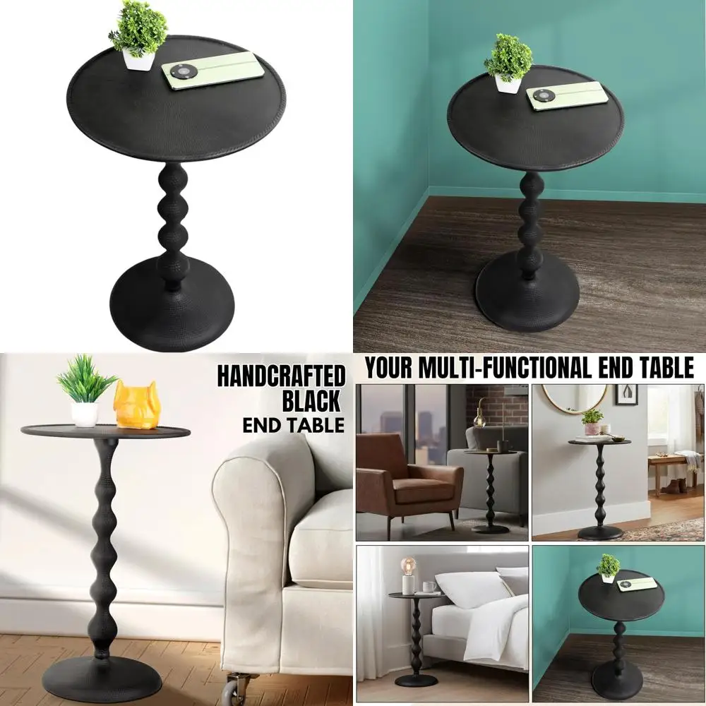 

Modern Hammered Metal Side Table, 21 Black, Minimalist Design for Living Room, Bedroom, Balcony