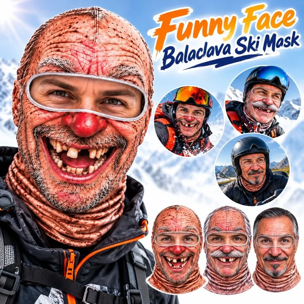 3D Face Printed Old Man Balaclava Face Mask White Mustache Full Coverage Funny Ski Mask Stretch Elastic Winter Mask Cover