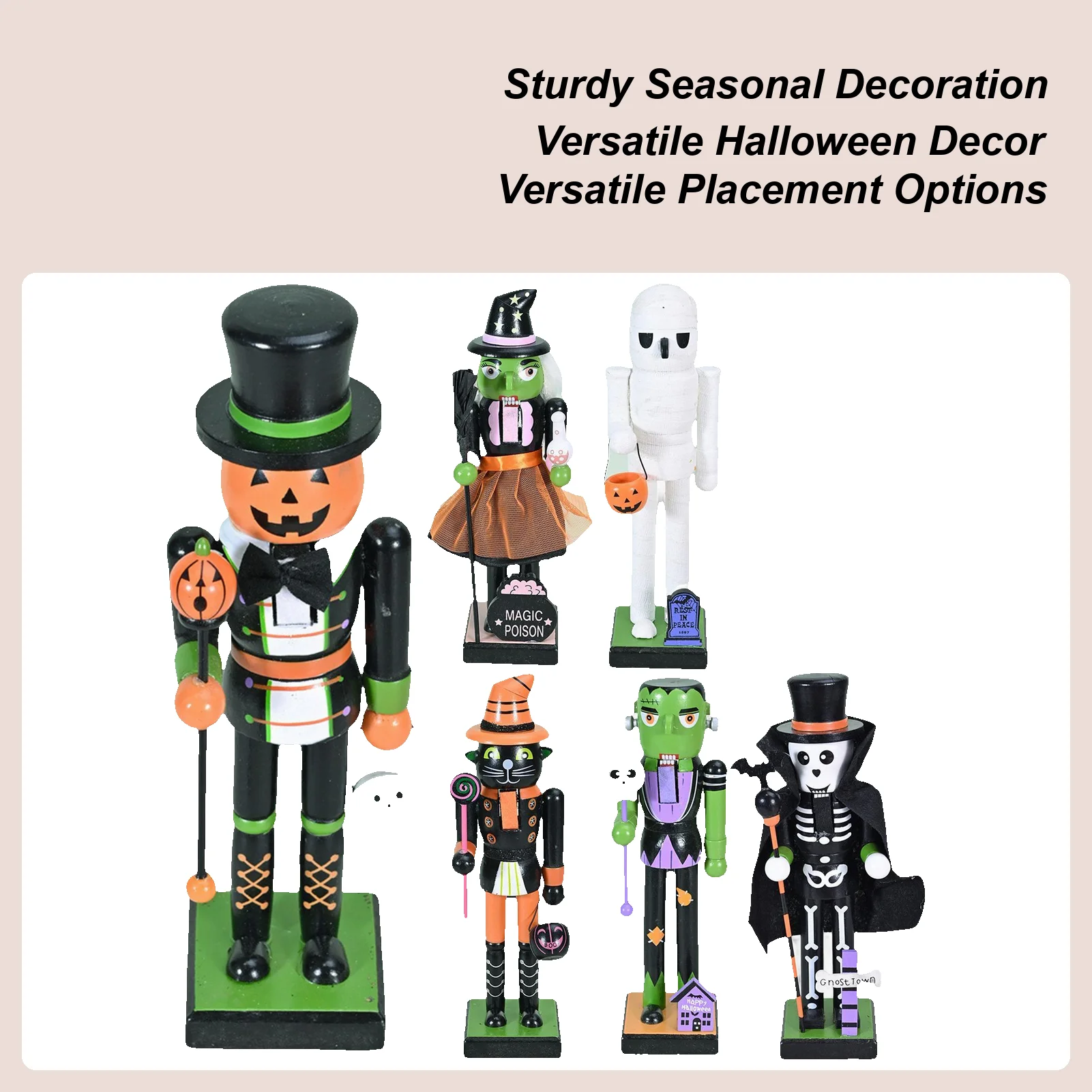 

Halloween Nutcracker Figures Wooden Nutcracker Soldier Holiday Decor Goody Bag Fillers Spooky Decor Figurine for Home Display
