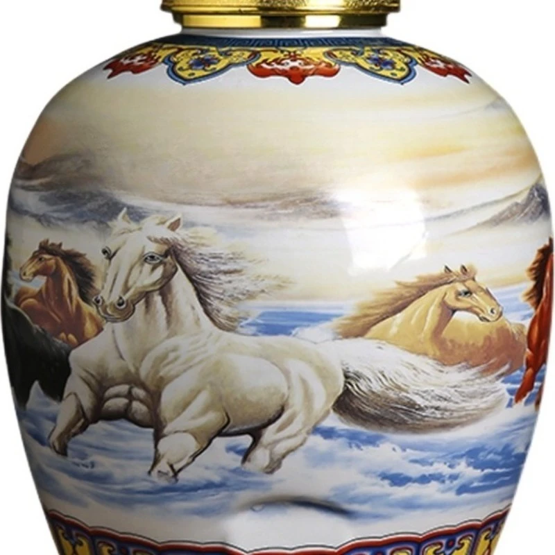 Ceramic wine jar Baijiu cylinder home 5kg 10kg 15kg sealed retro wine jug faucet