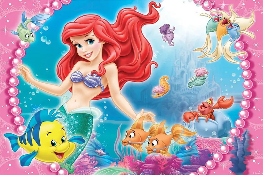 Little Mermaid Backdrop Girls Birthday Decoration Ariel Princess Photo Background Seabed Shell Treasure Photocall Props Poster