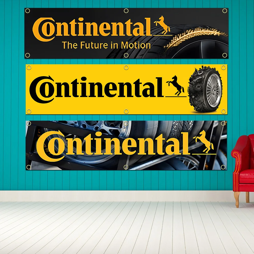 60X240cm C-Continentals Tyres Banner Flag Polyester Printed Garage Wall Art Outdoor Decorations Tapestry With Brass Grommets