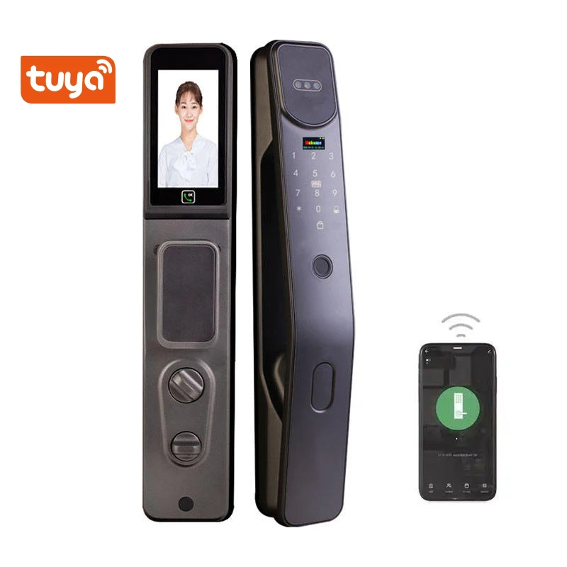 Tuya Smart Lock Zigbee Waterproof 3D Face Recognition Fingerprint Door Lock With Video Cat Eye & LCD Screen