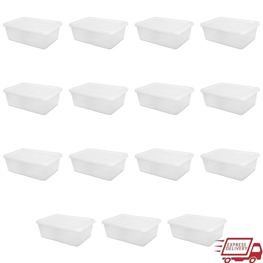 

Clear Plastic Storage Box Set of 15 Stackable Containers with Opaque Lids Organizing Clothing Accessories Crafts Home Use