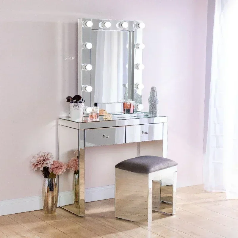 Miroir de chambre à coucher avec ampoule enfichable, éclairage, commode, table de maquillage, meubles