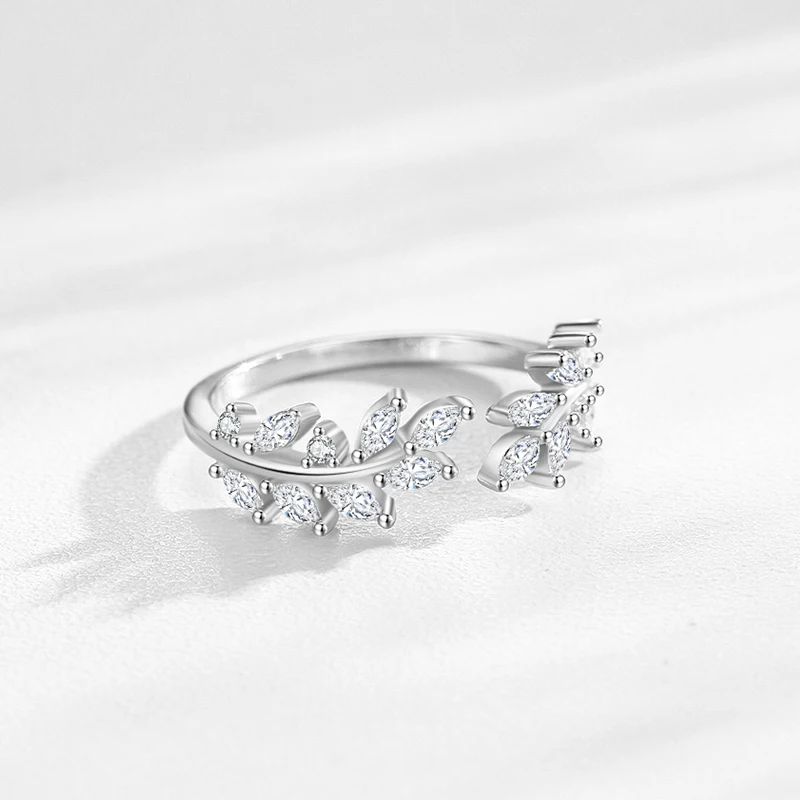 Ailmay Top Quality 925 Sterling Silver Charm Leaf Dazzling CZ Adjustable Finger Rings For Women Trendy Wedding Christmas Gifts