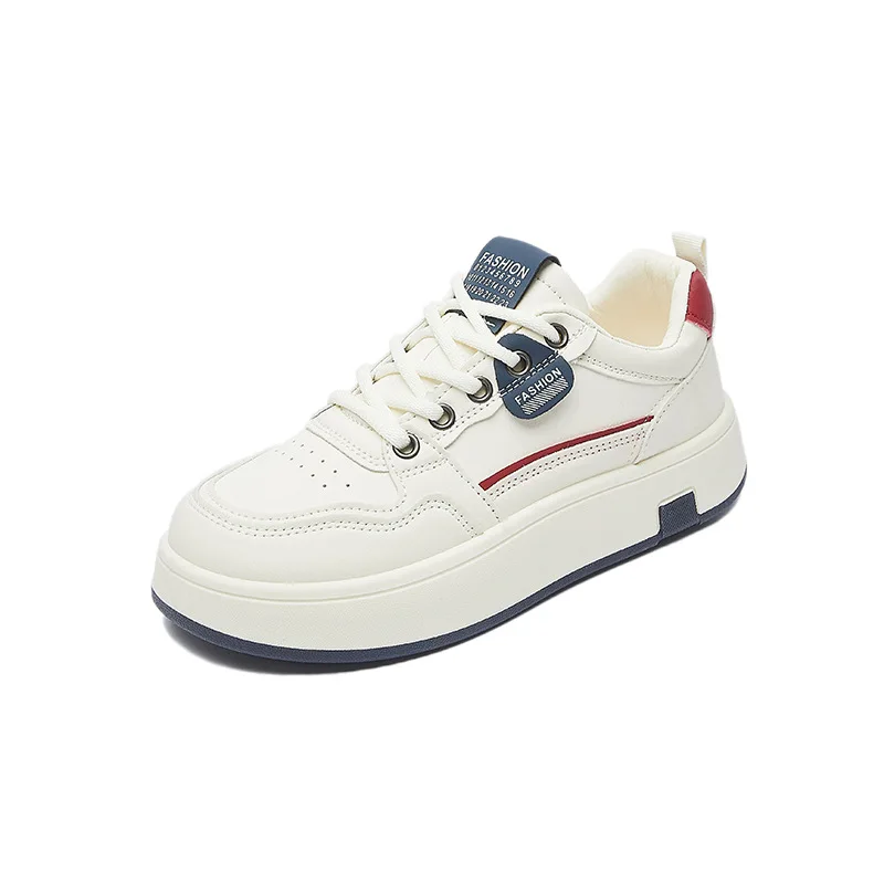 Versatile Women's White Sneakers Spring Autumn Thick-Soled Casual Running Shoes Height-Increasing Board Shoes