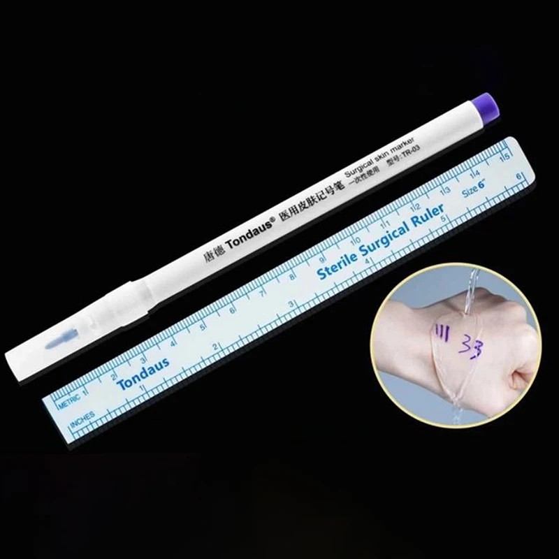 1pc Eyebrow Tattoo Skin Marker Pen With Ruler Permanent Makeup White Medical Sterile Surgical Microblading Supplies