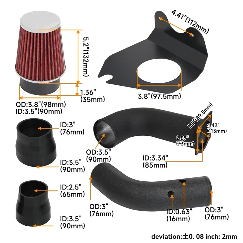 

1994-1998 Ford Mustang V6 3.8L Performance Cold Air Intake Pipe & Filter Kit w/Installation Clamps