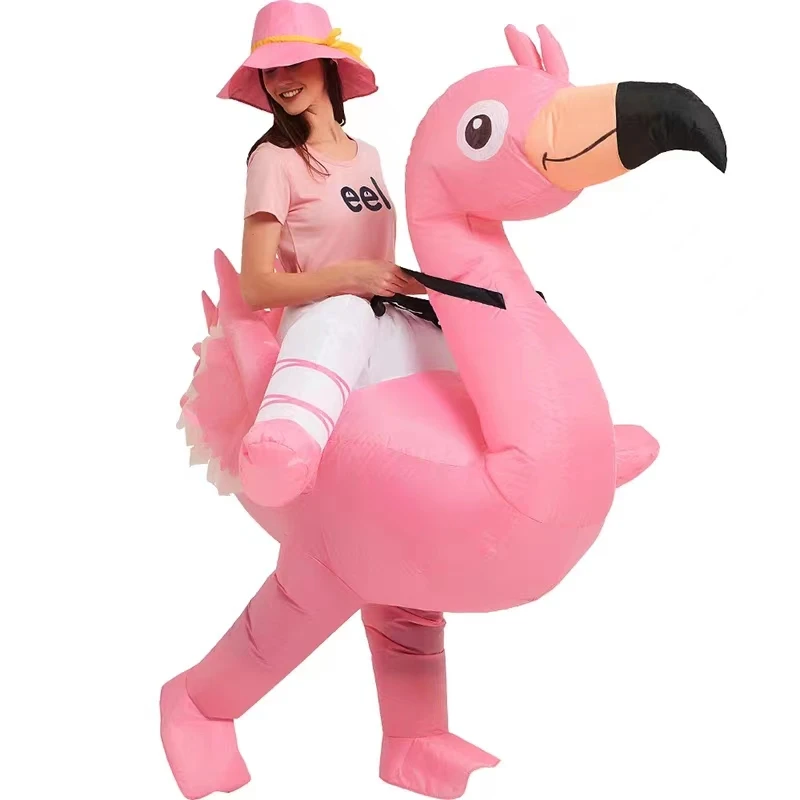 Custom Halloween Cosplay Flamingo Ride On Animal Inflatable Costume Logo Promotion Mascot Blow Dress Dance Party Game Kid Adult