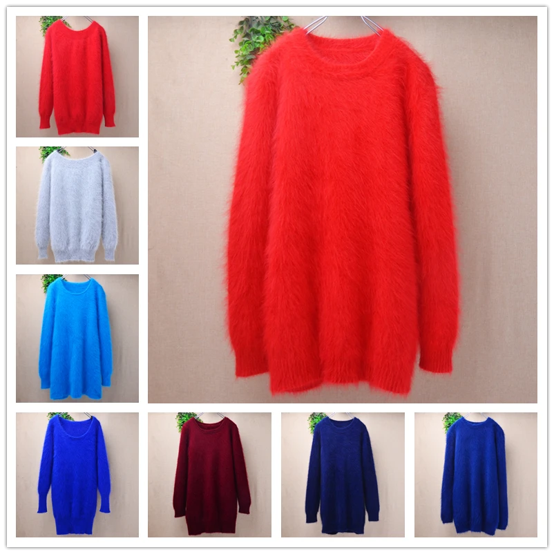 

Heavy Thick Ladies Women Autumn Winter Fashion Pink Mink Cashmere Knitted Long Lantern Sleeves Loose Cardigans Sweater Jacket