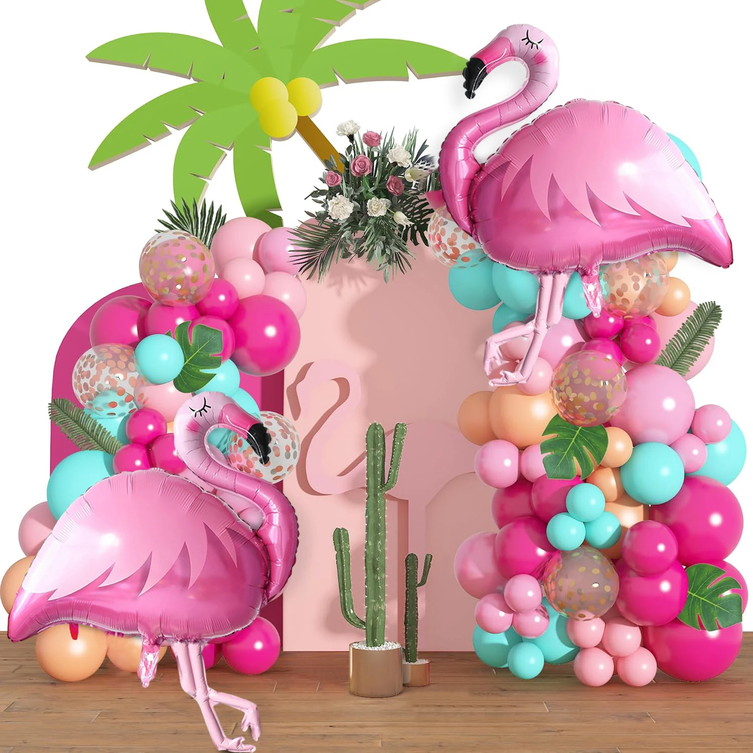 Zwei große 85cm rosa Flamingo-Folienballons aus Polyester-Aluminium, geeignet für hawaiianische Partys, Geburtstagsfeiern, Babypartys. – Detail 4